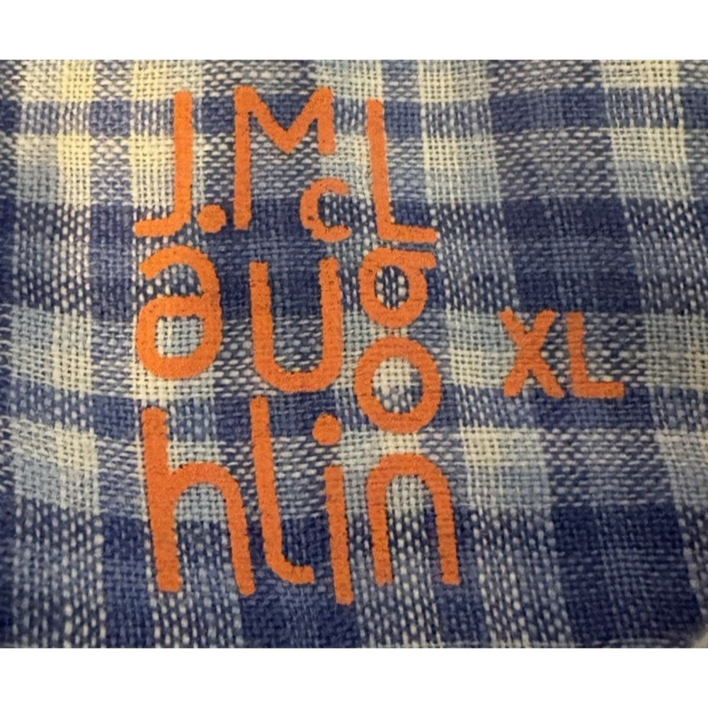 J Mclaughlin Shirt Mens‎ 100% Linnen Plaid Button Up Long Sleeve Pocket Blue - Picture 2 of 8
